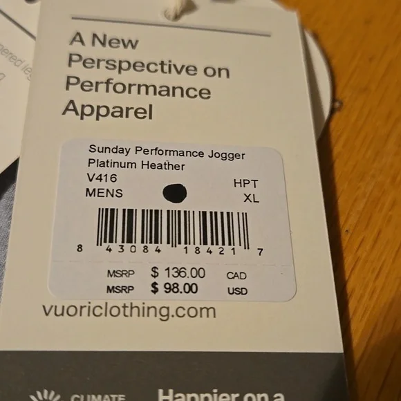 NWT, Men's XL Vuori "SUNDAY PERFORMANCE JOGGER" in Platinum Heather W/28" Inseam - Picture 4 of 15